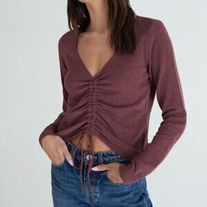 NWT Love Tree Womens Mauve Shirred Front V-Neck Long Sleeve Knit Top Size S